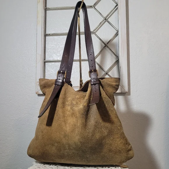 Michael Kors Brown Soft Suede Leather Shoulder Tote Bucketbag Adjustable Straps - Picture 5 of 13
